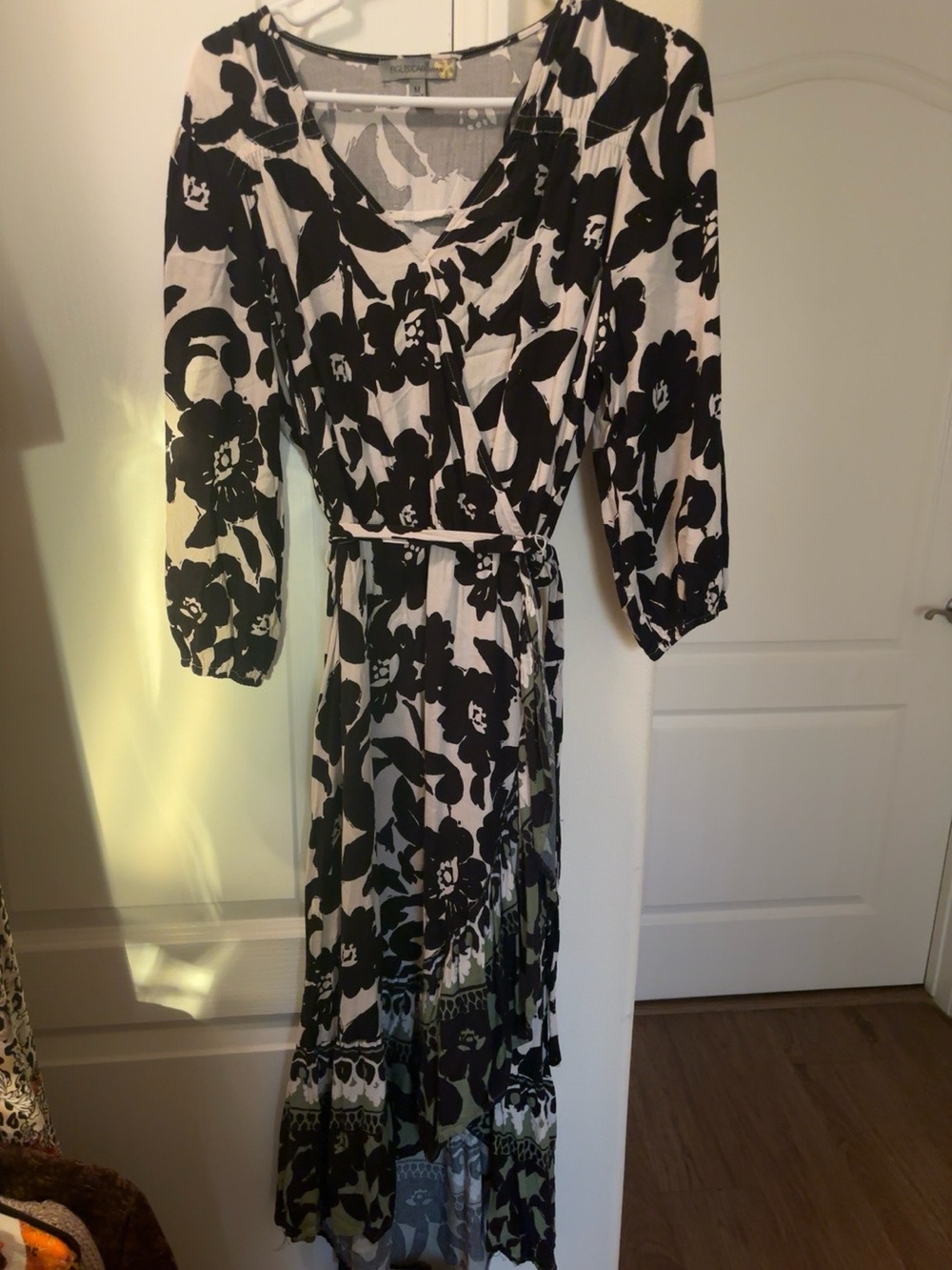 White House Black Market Black and White Floral Wrap Maxi Dress